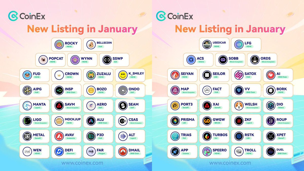 জানুয়ারিতে  #CoinEx 58টি নতুন কয়েনের লাইনআপে আলোকিত হয়েছিল!  আপনি কোনটি হডলিং বা পরবর্তী মুনশটের জন্য নজর রাখছেন?  💎🚀
Drop your faves & let's vibe on the crypto wave together! #NewCoins

 👉 coinex.com/en/markets/new