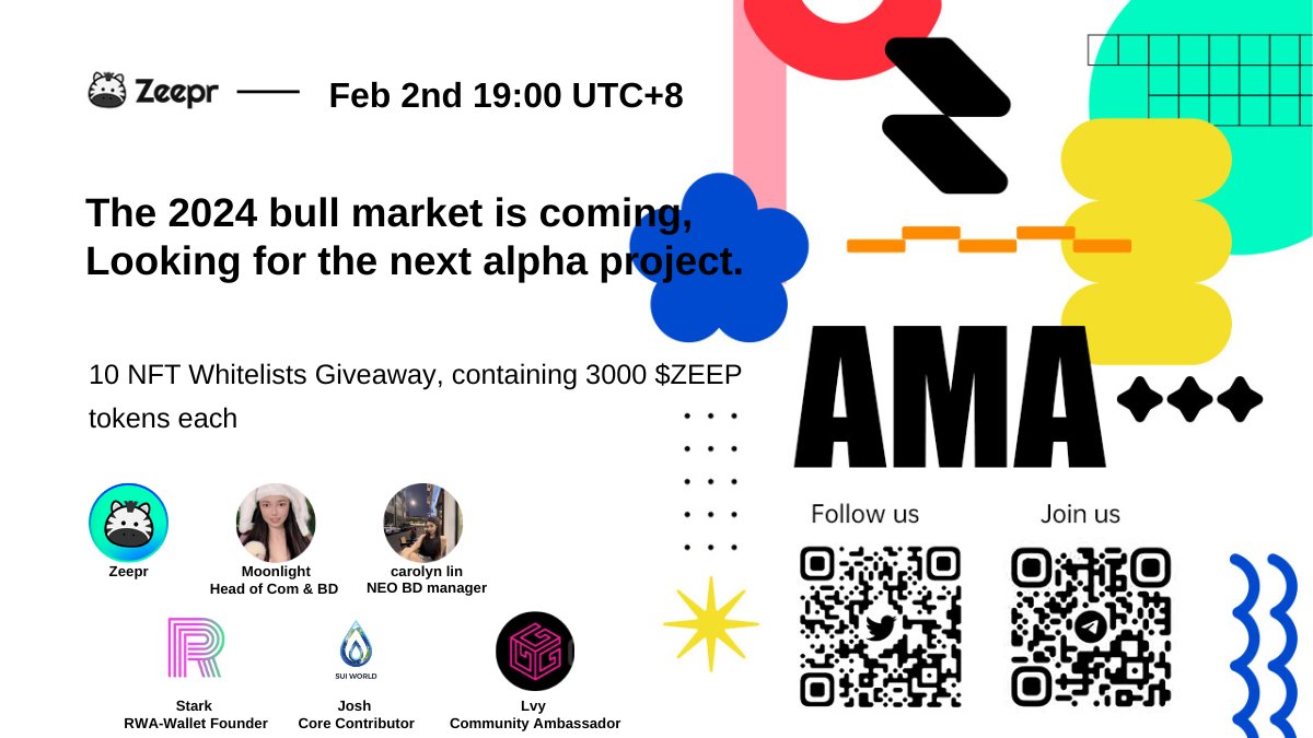 🎙️The 2024 bull market is coming, Looking for the next alpha project. 📅Feb 2nd 19:00 UTC+8 😎Host：@Zeepr_labs @Moon1ightSt 🥰Speaker：@GodeChain @SuiWorldHQ @lin_yiliu @HelloRWA 🤖space：x.com/i/spaces/1kvjp… 🥳10 Zeepr NFT Freemint Whitelists Giveaway Lucky Draw Link:…
