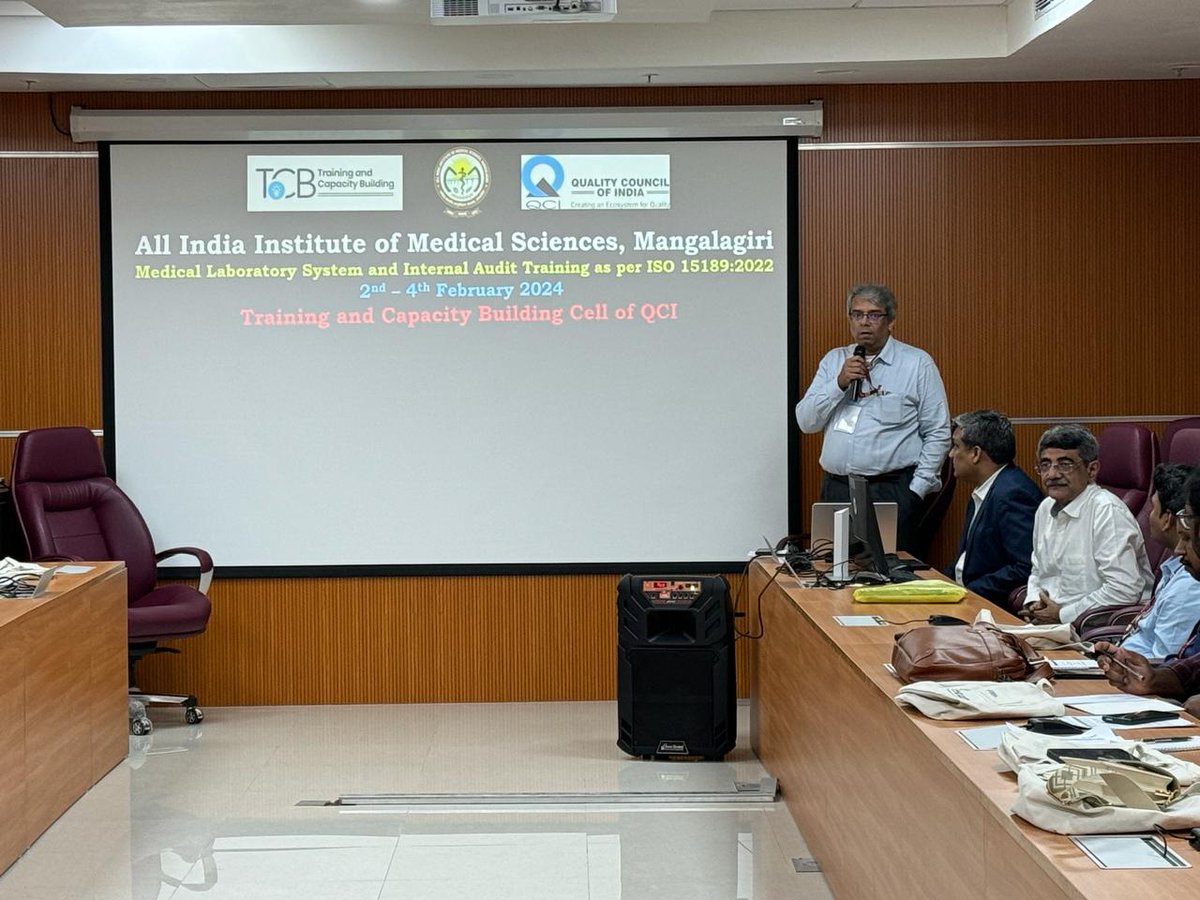 Training and Capacity Building Cell, @QualityCouncil, in a series of programs conducted on the #revised #standard of ISO 15189:2022, commenced with its #training for @mangalAiimsAP, pertaining to #Accreditation & #Quality #ManagementSystem, for #doctors, #professor, HOD, etc.