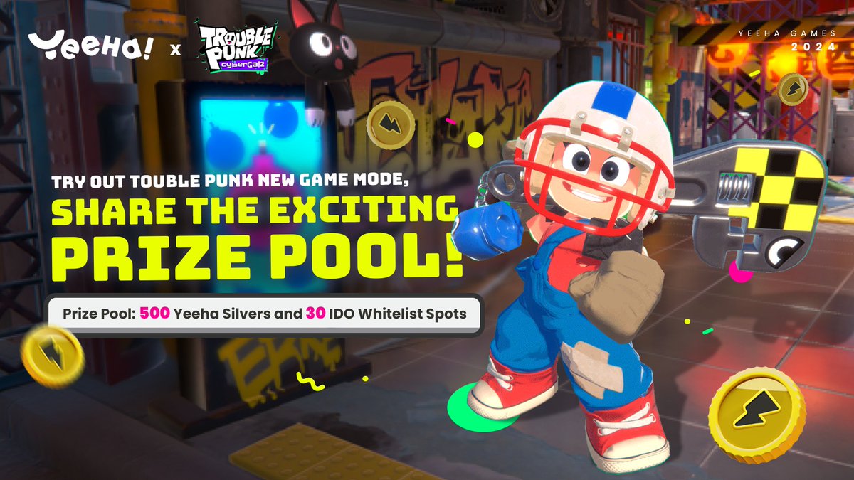 🚀 Dive into @CybergalzNFT's newest game mode, the 4P ARENA! 
🎁Snag a share of the 600 Yeeha Silvers  30 IDO whitelist spots! 💥
👉Join Now:bit.ly/3vV7RHI
❤️‍🔥Share your epic gaming moments and win

#TroublePunk #YeehaGames #YeehaSilvers #Whitelist #Giveaway