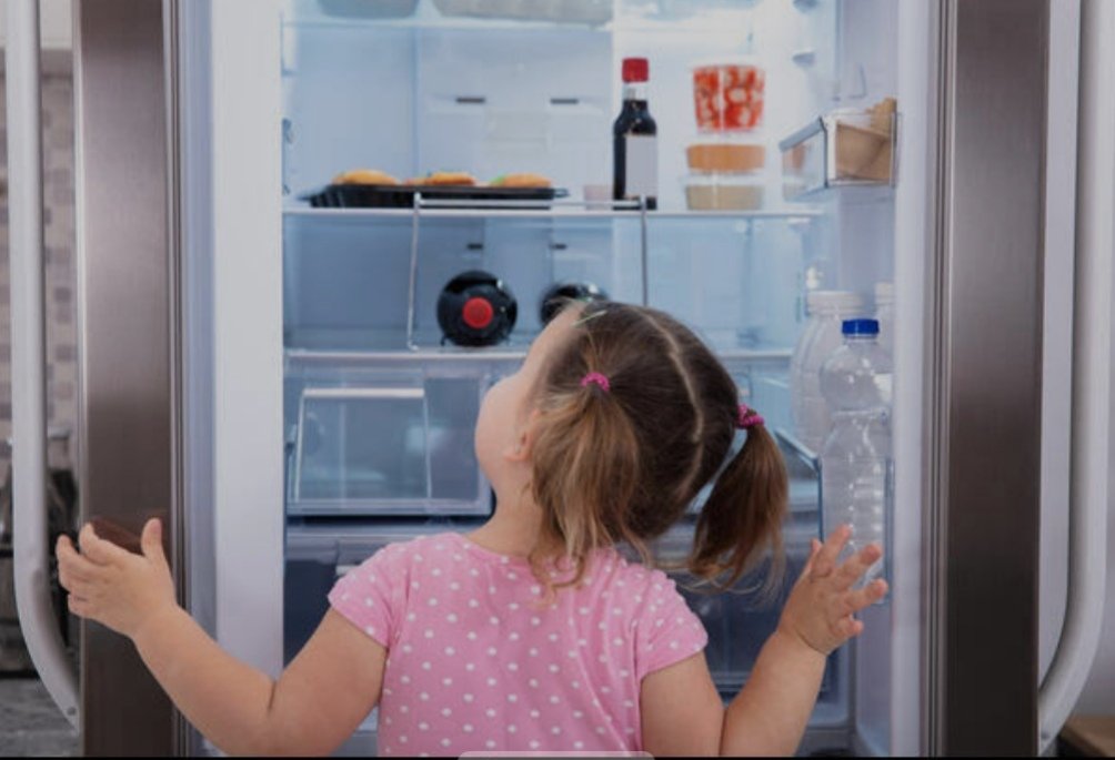 Seven year old me trying to find out when the fridge light turns off😂😂