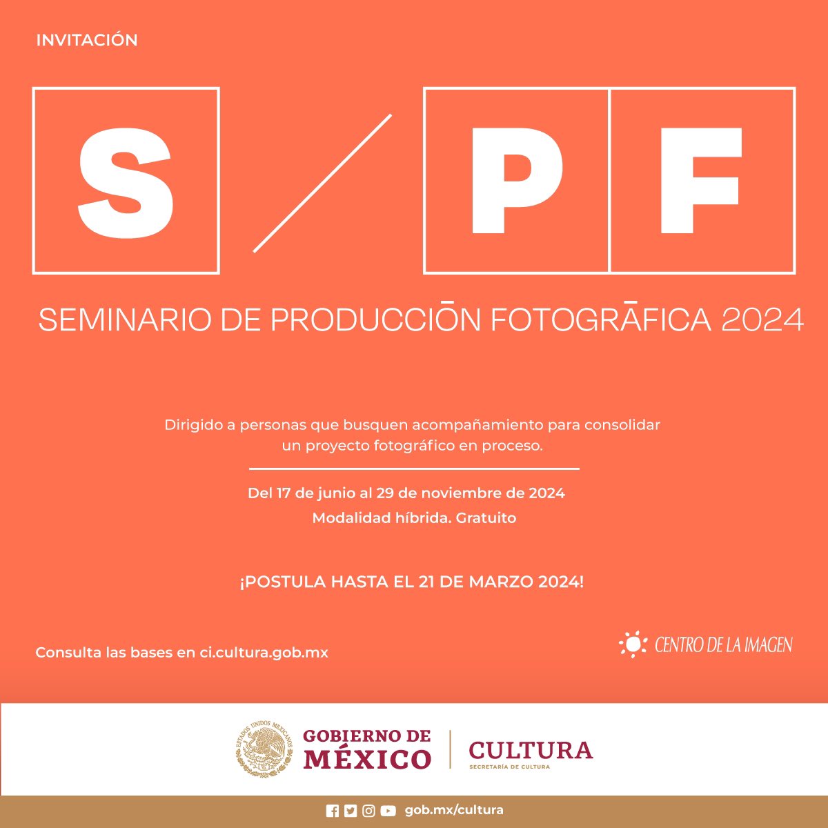 🚨¡Regístrate al Seminario de Producción Fotográfica 2024! 🚨

El #SPF está centrado en el acompañamiento para el desarrollo de un proyecto fotográfico.
Podrás registrarte hasta el jueves 21 de marzo de 2024, a las 23:59 h (horario de la Ciudad de México)👉bit.ly/3SHMB1a