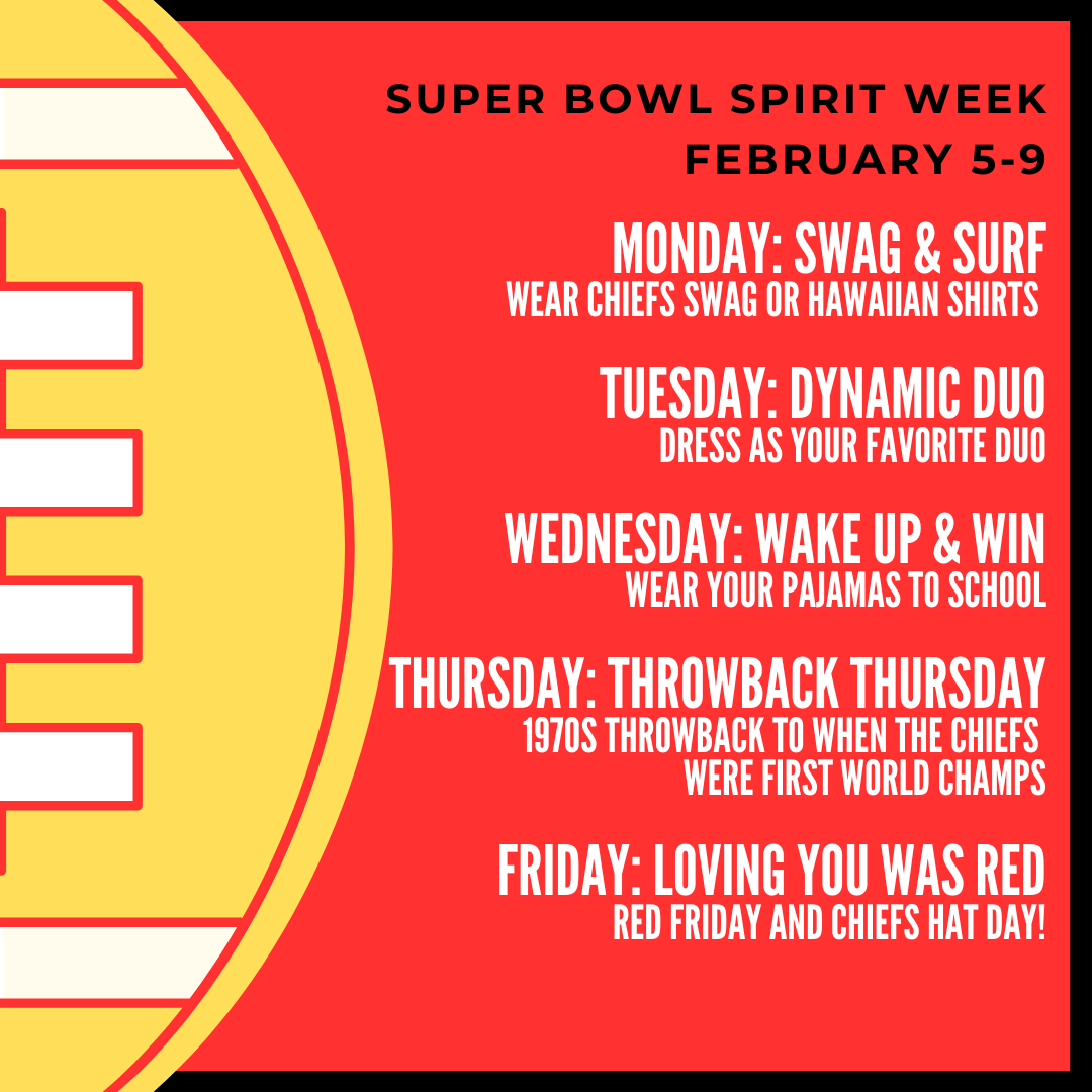 🏈🏈 Super Bowl Spirit Week for ETMS 🏈🏈