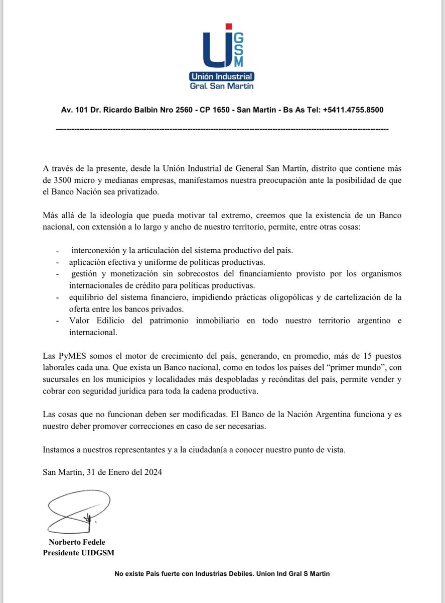 #banco #banconacion #BNA #BNAnosevende #Noprivatizar #Fomento #industrial #Industrianacional #IndustriaArgentina #IndustriaPyme #uidgsm