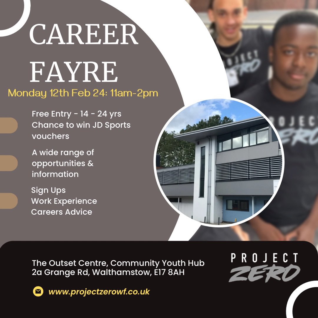 Project Zero WF cic (@projectzerowf1) on Twitter photo Our 4th Annual Careers week. For young people aged 14 - 24 yrs and their parents.
Sign up for Projects Zero’s work experience & youth champion program 2024. #PZEmployment The Outset Centre, Community Youth Hub. <a href="/LBWalthamForest/">LBWalthamForest</a> Our 4th Annual Careers week. For young people aged 14 - 24 yrs and their parents.
Sign up for Projects Zero’s work experience & youth champion program 2024. #PZEmployment The Outset Centre, Community Youth Hub. <a href="/LBWalthamForest/">LBWalthamForest</a>