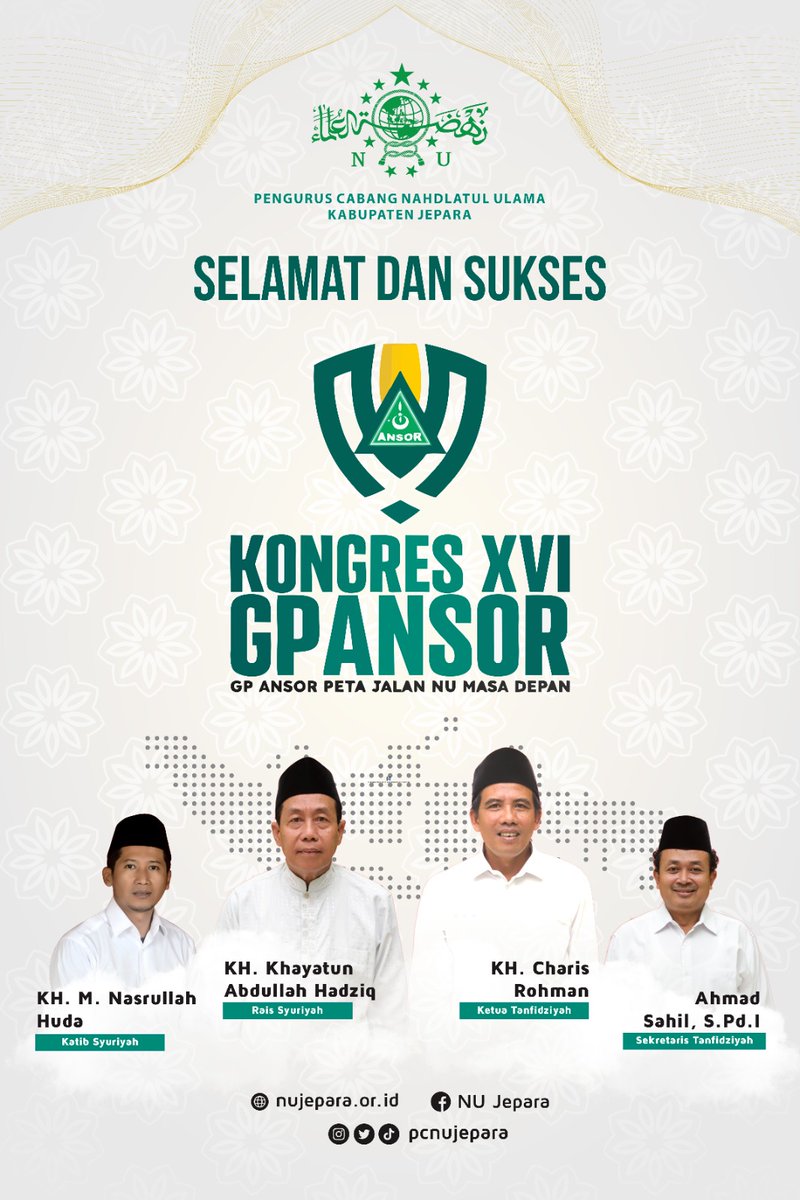 pcnujepara's tweet photo. Selamat berkongres XVI Sahabat-sahabat GP Ansor, Garda terdepan pengawal Kebhinekaan Republik ini. 
Sukses selalu. https://t.co/TuTtrc2xvp