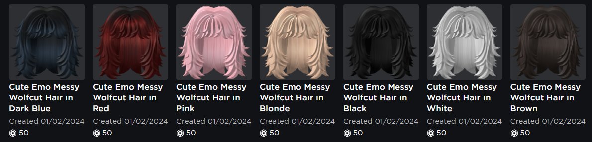 WILLDF75's tweet photo. MORE AMAZING AND CUTE WOLFCUT HAIRS!  

GO BUY ALL: https://t.co/ESn8nPy8ZP

🏷️- #RobloxDev #RobloxUGC #RobloxUGCConcept #RobloxUGCPromo #RobloxArt #Roblox https://t.co/aKIUnJUFN9