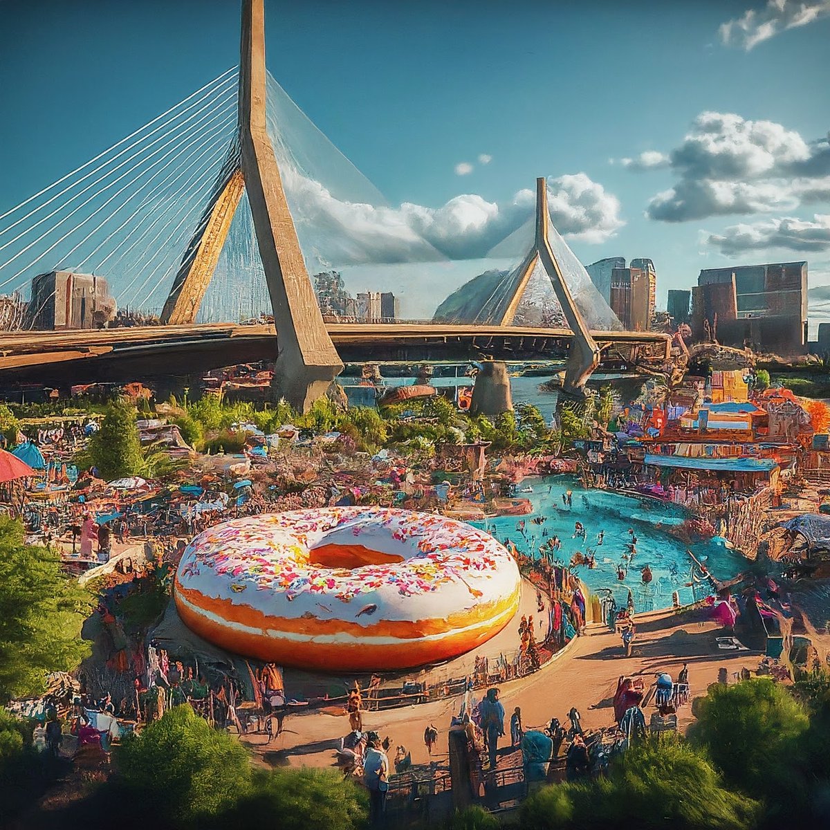 gzub's tweet photo. We so need a @dunkindonuts theme park in Massachusetts.  Images courtesy of @Google Bard... https://t.co/URvNKsAdFJ