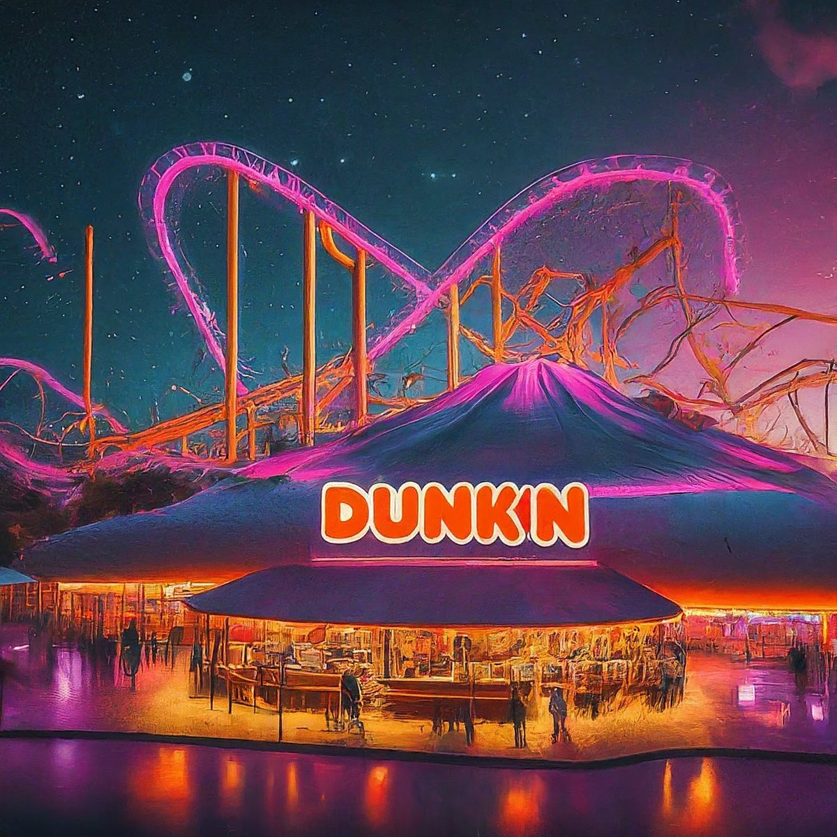 gzub's tweet photo. We so need a @dunkindonuts theme park in Massachusetts.  Images courtesy of @Google Bard... https://t.co/URvNKsAdFJ