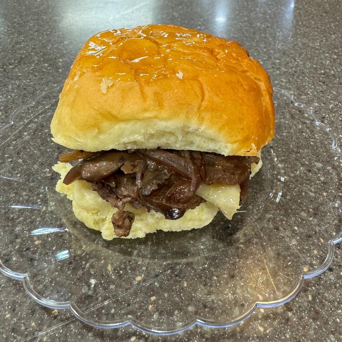 Craving this right now!  Mushroom &amp; Swiss slider with caramelized onion and bordelaise sauce! So delicious! #CFTA
#craving #mushroomandswiss #sliders
