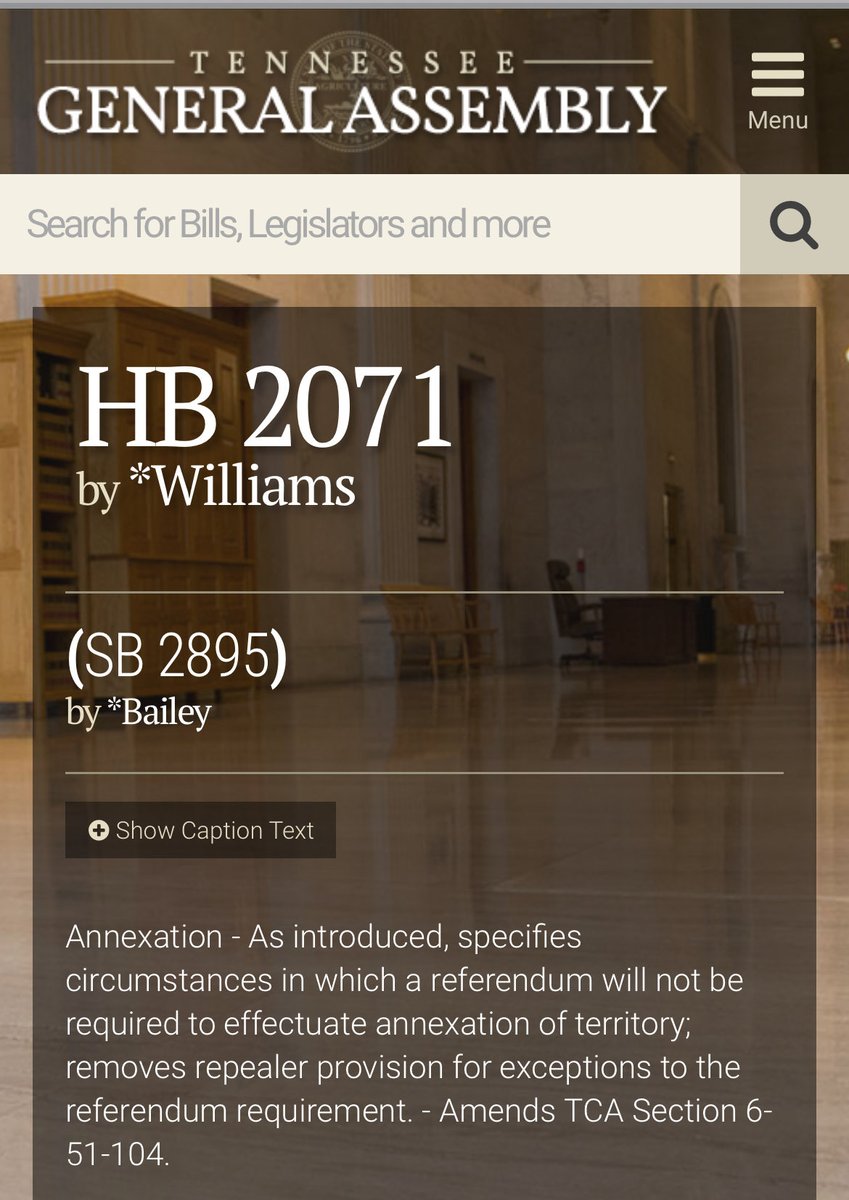 This bill would completely gut the annexation law in Tennessee, returning us to the bad old days of forced annexation. #TnLeg