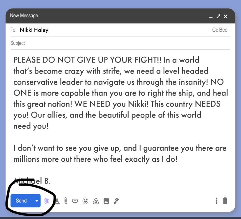 @NikkiHaley Hit send next time and change up the font once in a while.