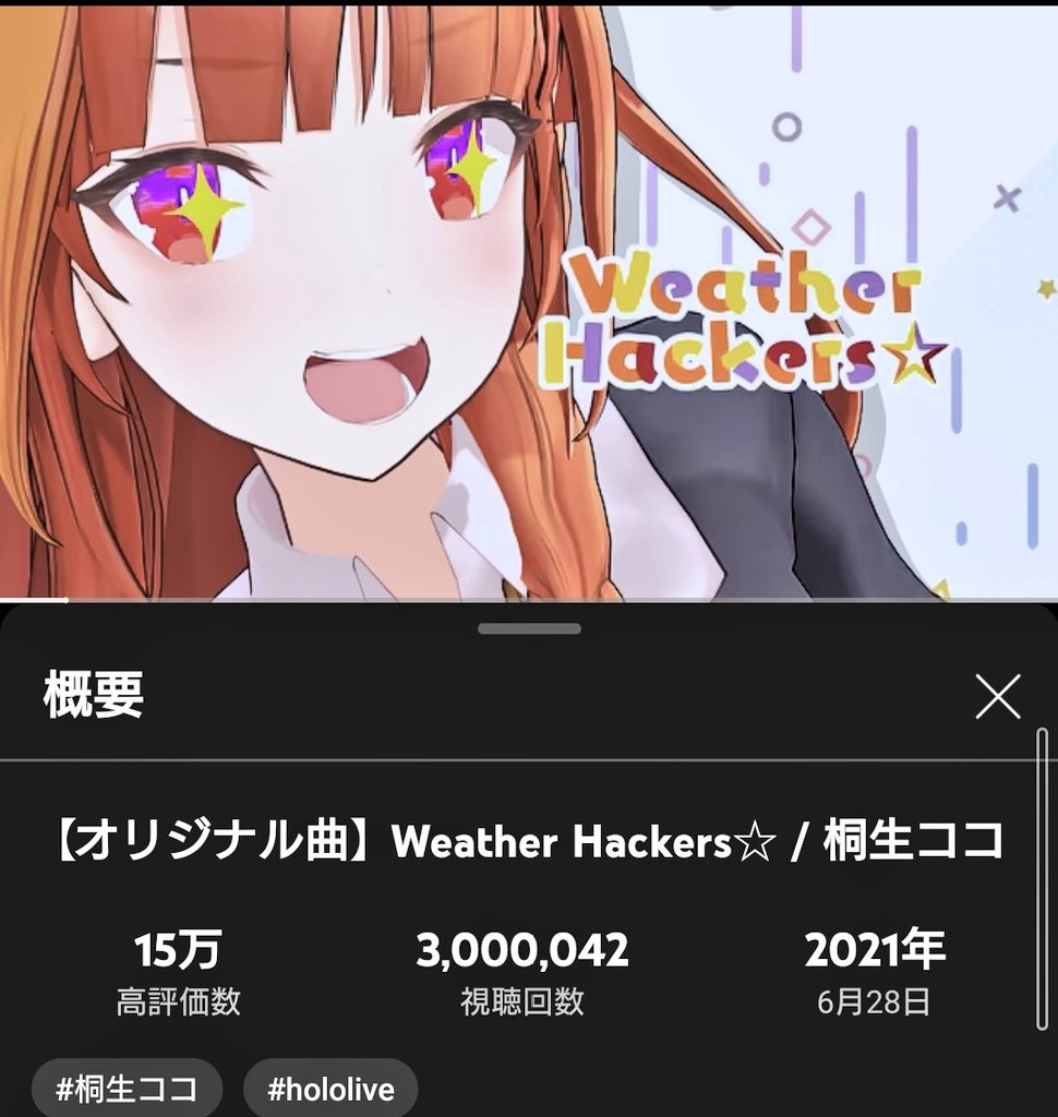 🎊🎊🎊Weather Hackers☆300万再生達成おめでとう!!🎊🎊🎊🥳🎉✨✨✨
#桐生ココ