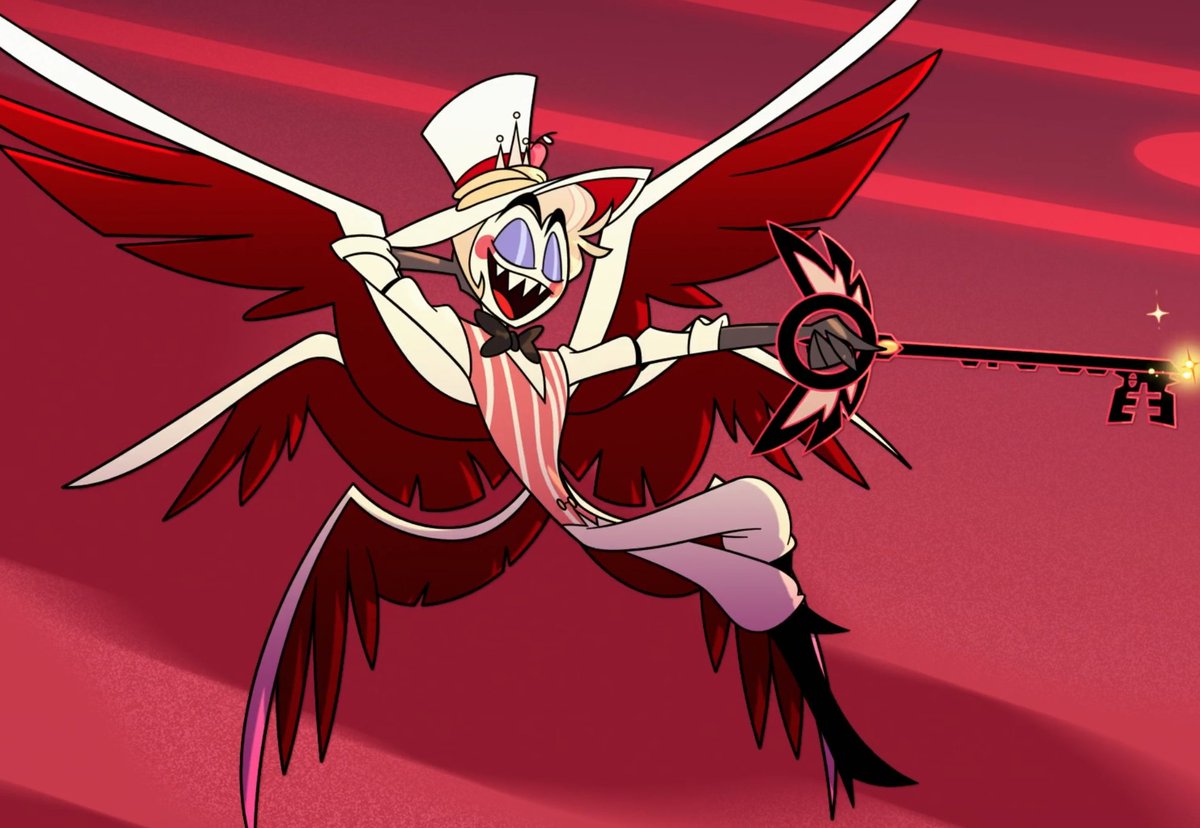 JoeWoloson's tweet photo. Umm sorry but did anyone notice that Lucifer has a damn KEYBLADE? As if this episode didn't already make me love him more. #HazbinHotelSpoilers https://t.co/3xb2QmXZgp