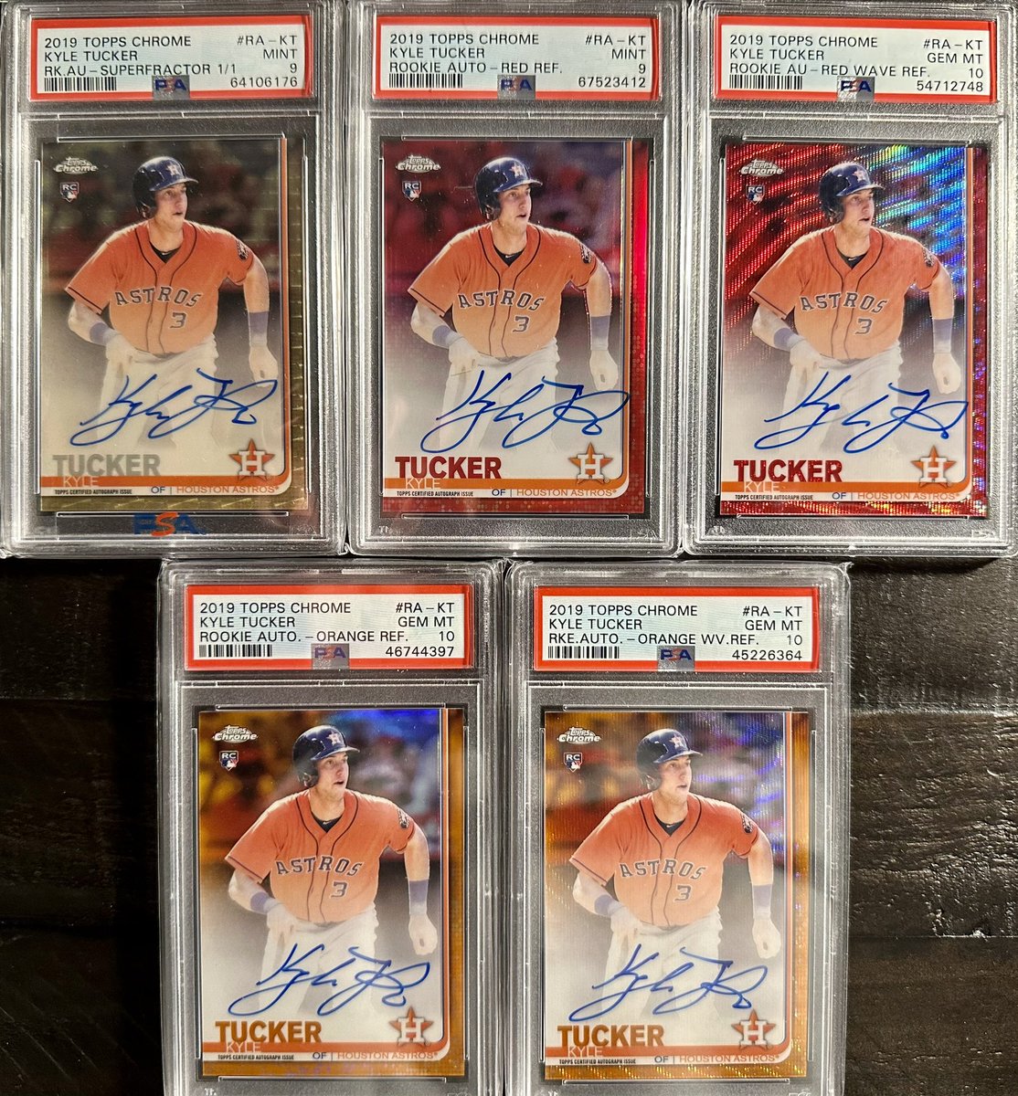 As much fun as this journey has been, it’s time to sell - 2 kids in college and another not far behind.

2019 Topps Chrome Kyle Tucker Rookie Auto 5 Card Lot - 20K

Super, Red, Red Wave, Orange, &amp; Orange Wave.  Retweets would be appreciated - Thank you! <a href="/Mr_Sandlot/">Jerid T Colwell</a> <a href="/BaldyCards/">Baldy's Sports Cards</a>