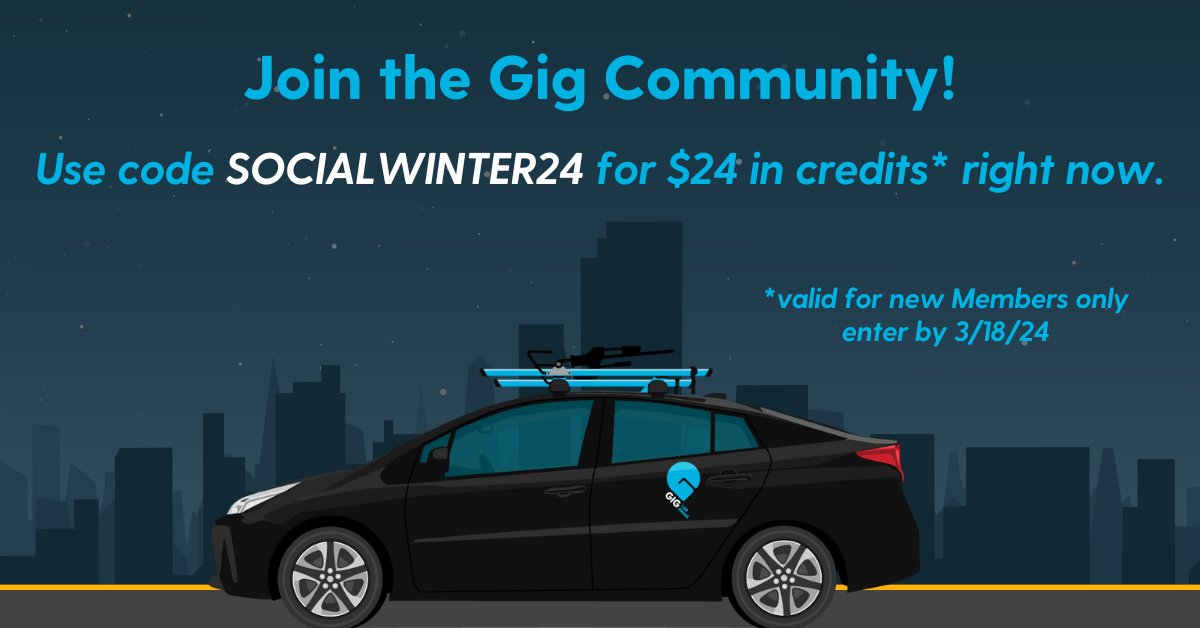 Hey 👋, nice you see you! How does $24 in Gig Credits* sound?? It's yours with code SOCIALWINTER24!
⁠
*Valid for new Members only. New Member codes can only be applied once even if the previously applied new Member code expired. Enter by 3/18/24.