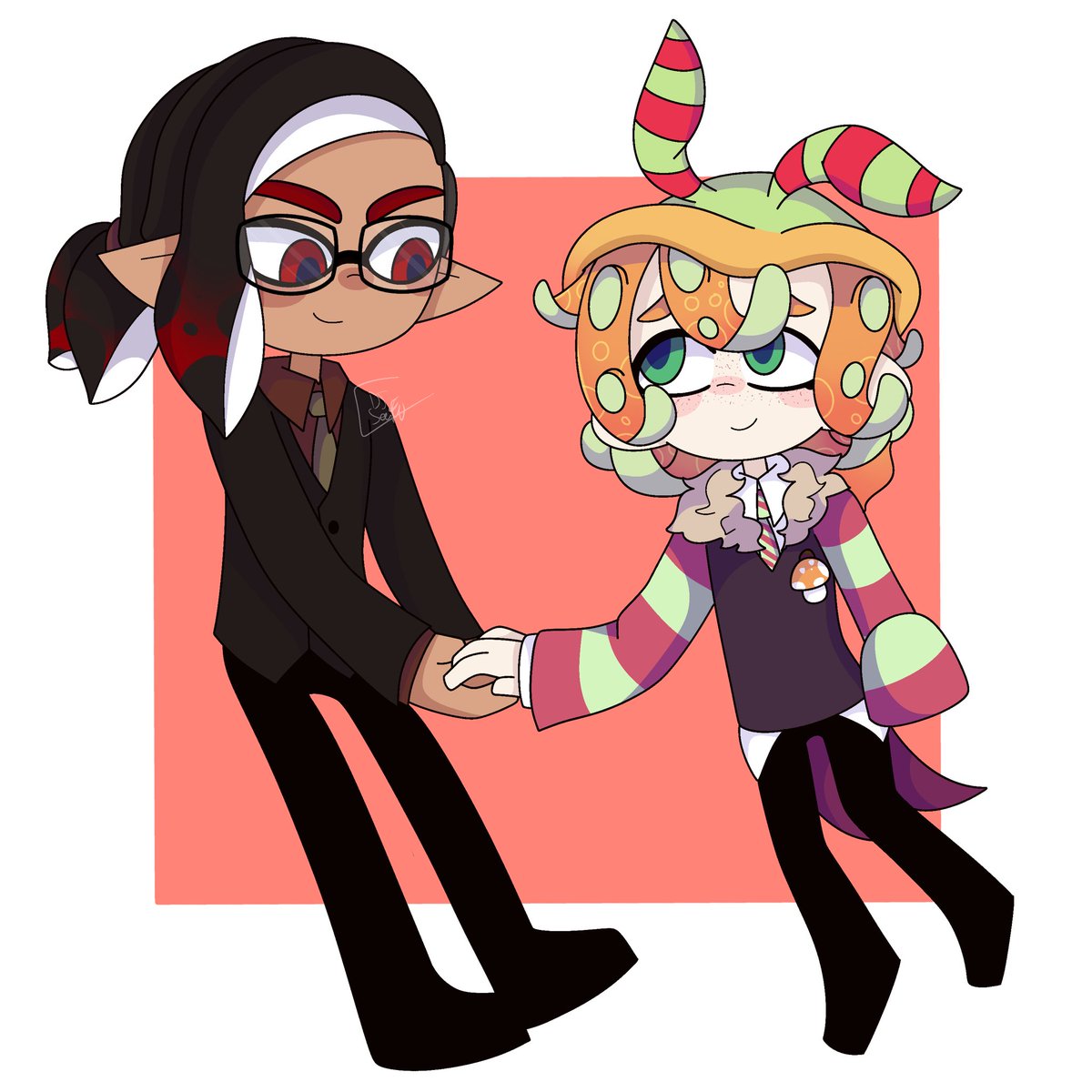 APeonySeapie's tweet image. Maxxflow month: Day 1 

“Normal Maxxflow” 

Aww look at the boyssss 
❤️💚 what a cute start to this month! 

#DJSeaflow #Splatoon #Maxxflow