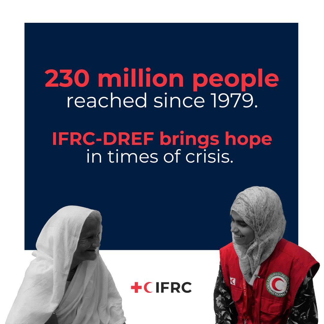 Thanks to our donors and Red Cross Red Crescent Societies, we marked our 45th year with Disaster Response Emergency Fund <a href="/IFRC_DREF/">IFRC-DREF</a>. 
In 2023; 14.6 M people targeted by our 90 Red Cross Red Crescent Societies in their local response activities.