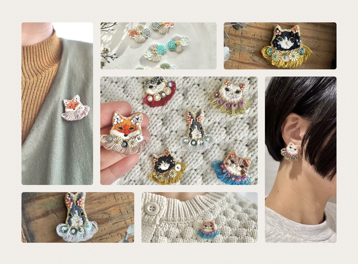 kyaopp's tweet photo. Creema、BASEでも並べています💫

動物フリンジシリーズ🌿
イヤークリップ、ピンブローチ✳︎

#刺繍アクセサリー
#動物モチーフ
#Creema
#BASE https://t.co/8W7YKWhXYh
