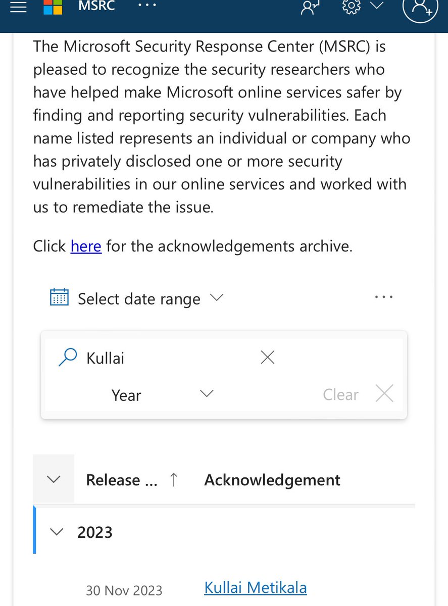 Thanks @microsoft @msftsecresponse 🥹 msrc.microsoft.com/update-guide/a… #bugbounty #security #microsoft