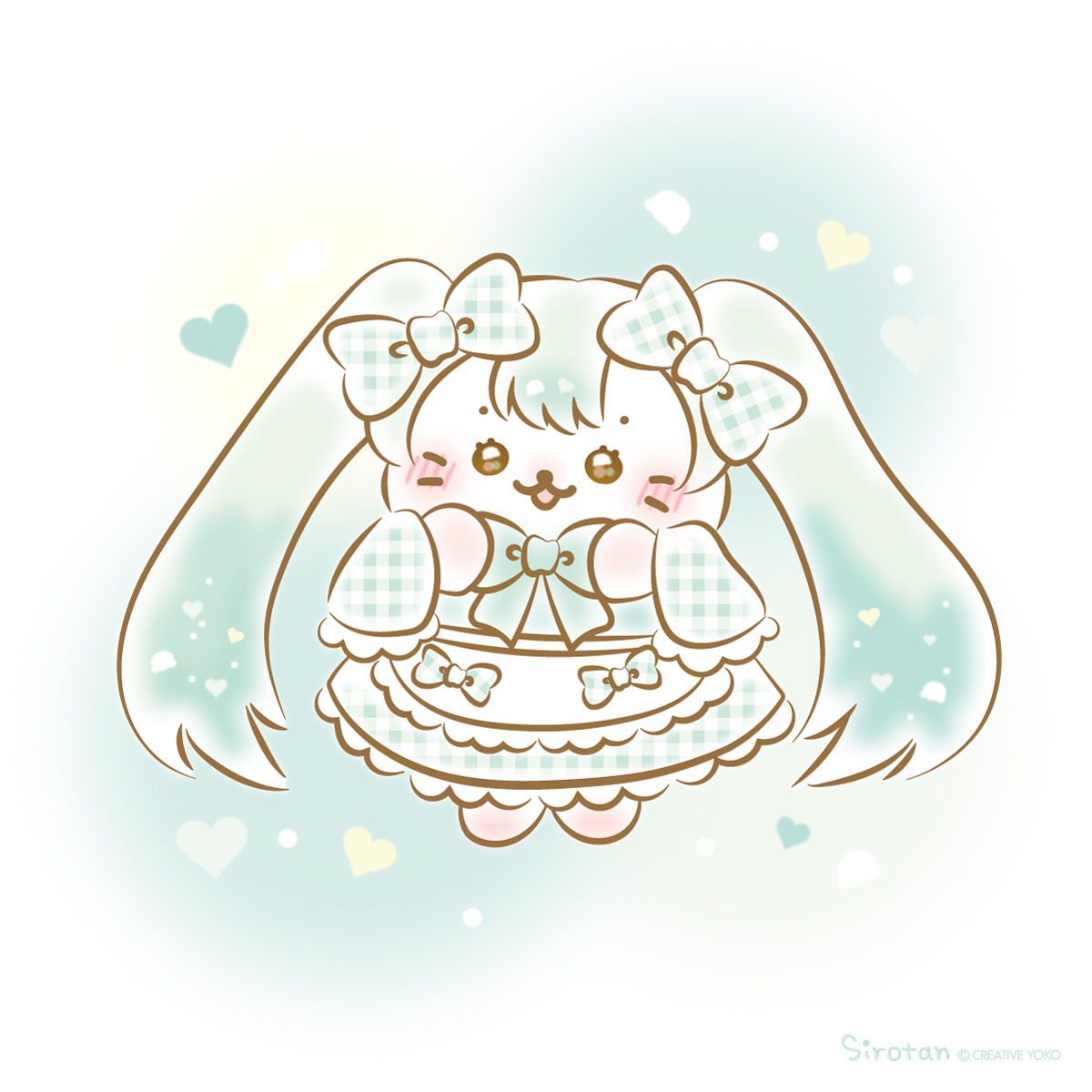 hatsune miku 1girl twintails bow heart :3 solo chibi  illustration images