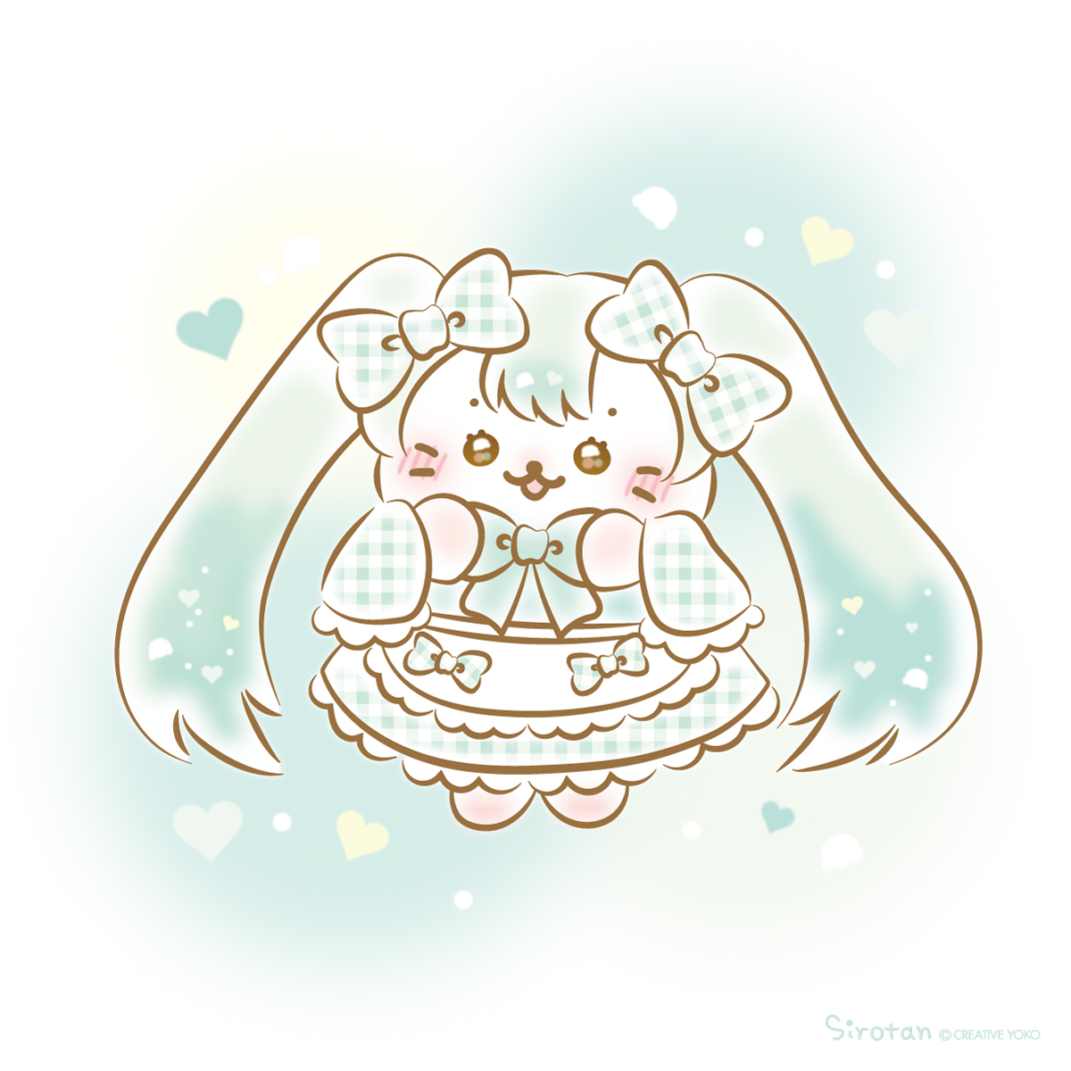 初音ミク 「今日は #ツインテールの日 (='ω`=)『おおきいリボンもつけてみたよにあうか」|しろたんのイラスト