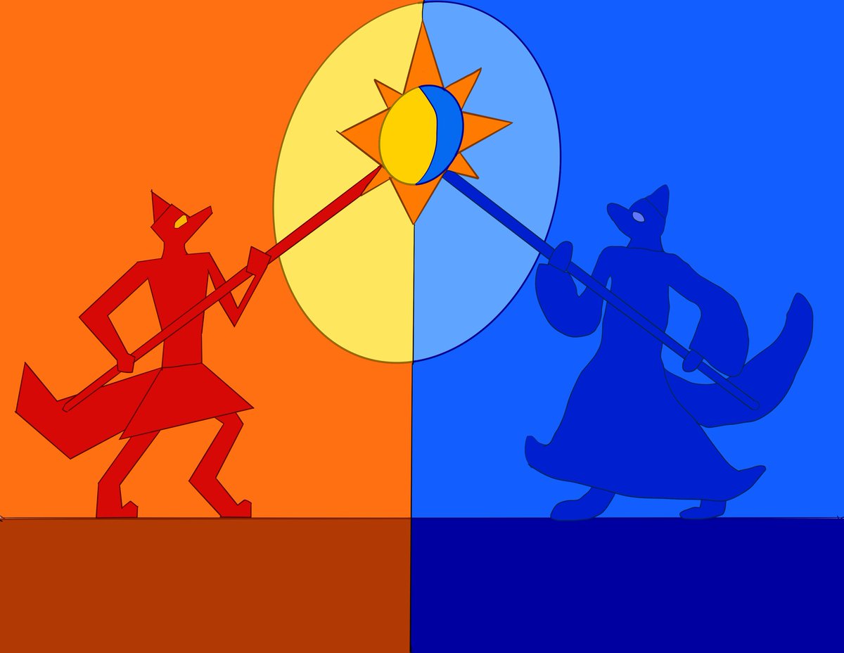 delfauks's tweet photo. A stylized depiction of 2 of my Qimre (Arctic Fox) demigods! Tuisaq, demigod of the sun, and Anaada, demigoddess of the moon! https://t.co/mfEh2UU705