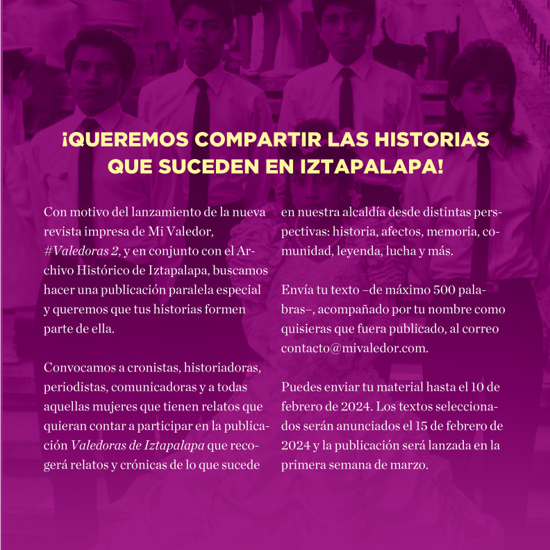 elarturoso's tweet photo. Abrimos una convocatoria para historiadoras, comunicadoras, cronistas y escritoras en general que quieran ser parte de una pequeña publicación impresa de Mi Valedor, #Valedoras de Iztapalapa, y estamos recibiendo textos bien padres sobre la vida en esa alcaldía. Me emociona. https://t.co/Nwc7WRhWWu