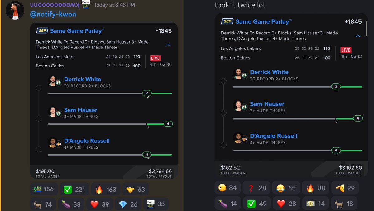 Cash this NBA SGP from <a href="/kwoooooooonn/">🧙🏽‍♂️</a> 🏀🏀

$195 ➡️ $3,794.66 💰

$162.52 ➡️ $3,162.60 💰

Posted in the discord ➡️ GoldBoys.com