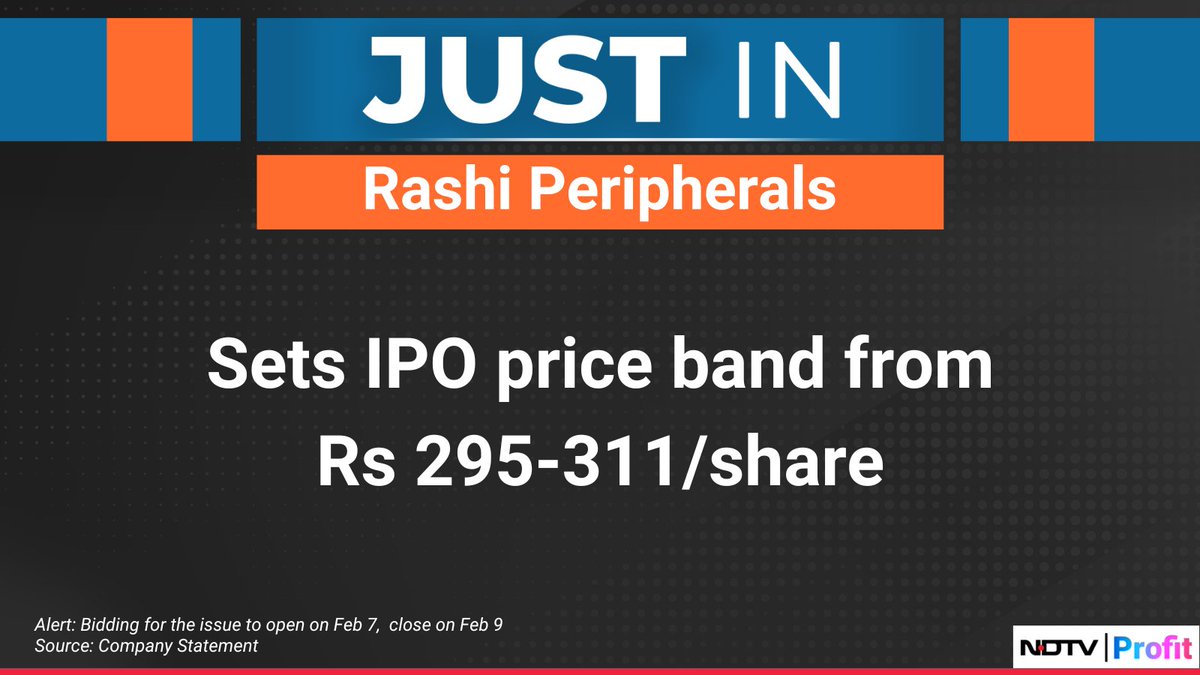 #RashiPeripherals sets #IPO price band from Rs 295-311/share.

For the latest news and updates, visit: ndtvprofit.com