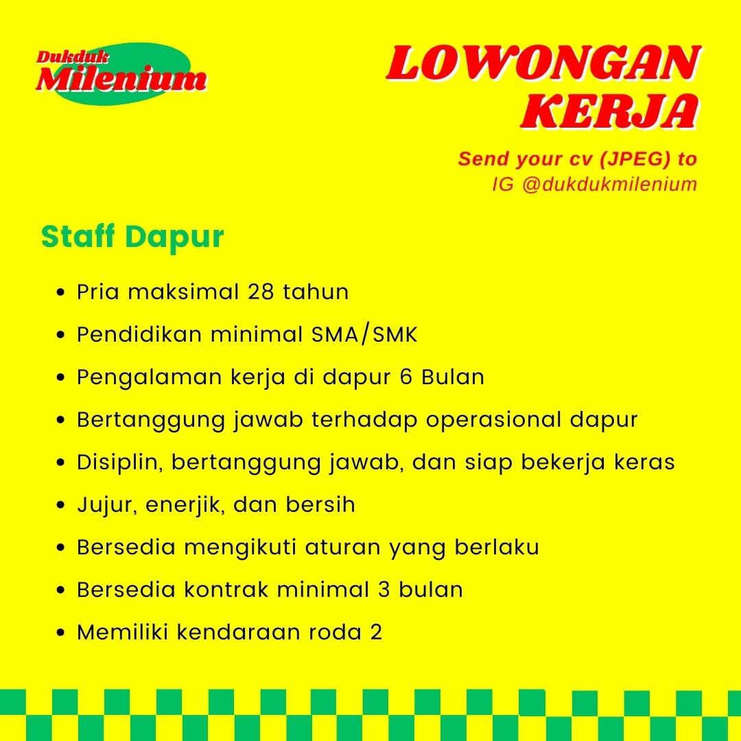 Sedang mencari tim untuk mengisi posisi 👇👇👇Monggo yang berminat bisa langsung kirim ke DM Ig/ email dukduksedakseduk@gmail.com boleh share ke kerabat yg sedang cari kerja <a href="/infomalang/">Info Malang</a> <a href="/yusufgunawan/">Yusuf Gunawan</a> <a href="/Lokermalang/">L o k e r m a l a n g | Media</a> <a href="/Malangraya_info/">Malang Raya Info</a> <a href="/MHSmalang/">Mahasiswa Malang</a>