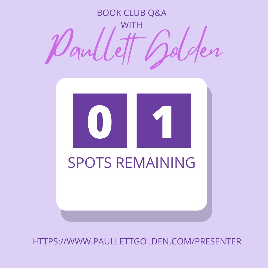 PaullettGolden's tweet image. Only one availability this month for the virtual Q&amp;amp;A (or workshop). Open to book clubs, writing groups, classrooms, and libraries. 

paullettgolden.com/requestform

#paullettgolden #writinggroup #authorguestspeaker #georgianromance #regencyromance #bookclubs #historicalromance