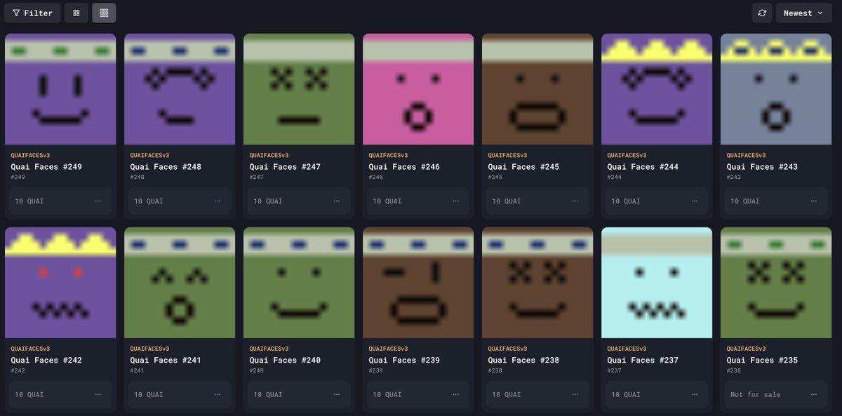 quaifaces's tweet photo. all quai faces have been listed from the dev wallet on @quaimark. the last ~100 in the collection were listed for 10 testnet quai to let more people get their hands on one early. 

there are still plenty left! go get yours.

rarity breakdown coming soon🔜 https://t.co/wbF4S89AjX