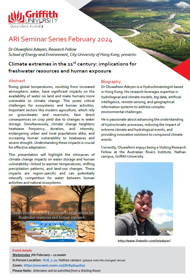 Please join us Wednesday next week at the Australian Rivers Institute for this interesting seminar. See event details below.