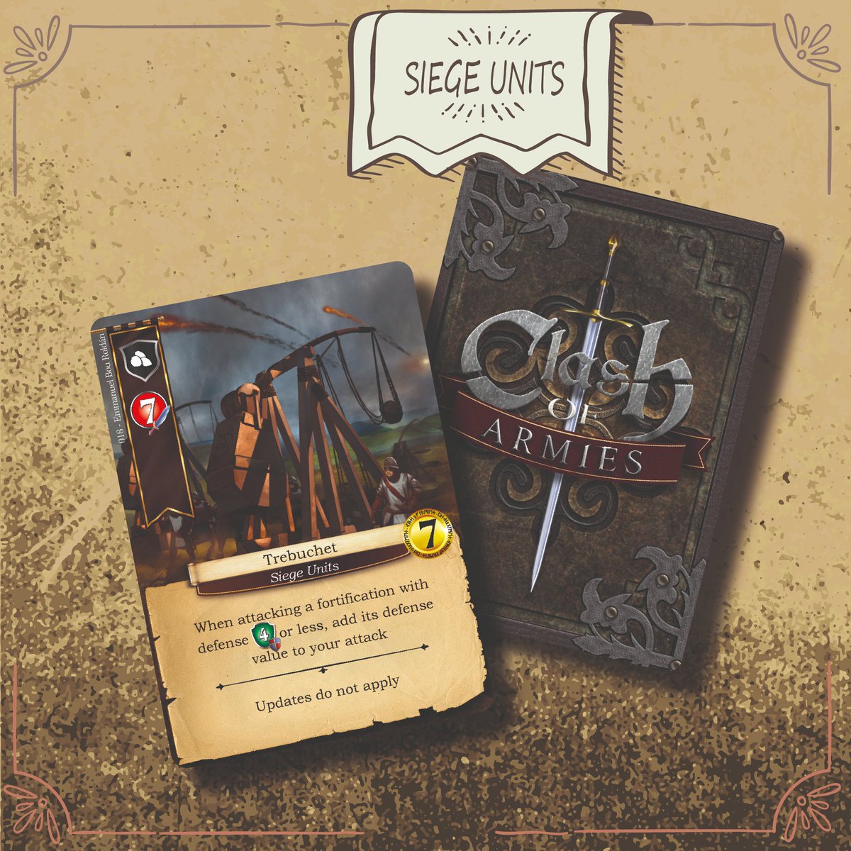 ClashArmies's tweet photo. [ENG] Behold, The mightiest of all units has arrived to dominate the battlefield, the Trebuchet! With unparalleled strength and the ability to decimate defences, this war machine is a game-changer in our deck.
#medieval
#Deckbuilder
#cardgame
#medievalgames
#boardgame
#tabletop https://t.co/za2N1h2vfj