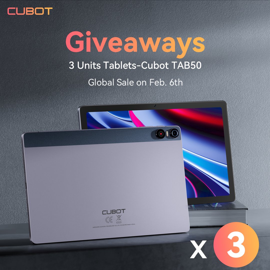 Introducing Cubot's upcoming Affordable Tablet PC#TAB50,  We will randomly select 3 winners from all the entries across our social media platforms. fans!

🎁JoinGiveaway: cubot.net/tab50-global-l…