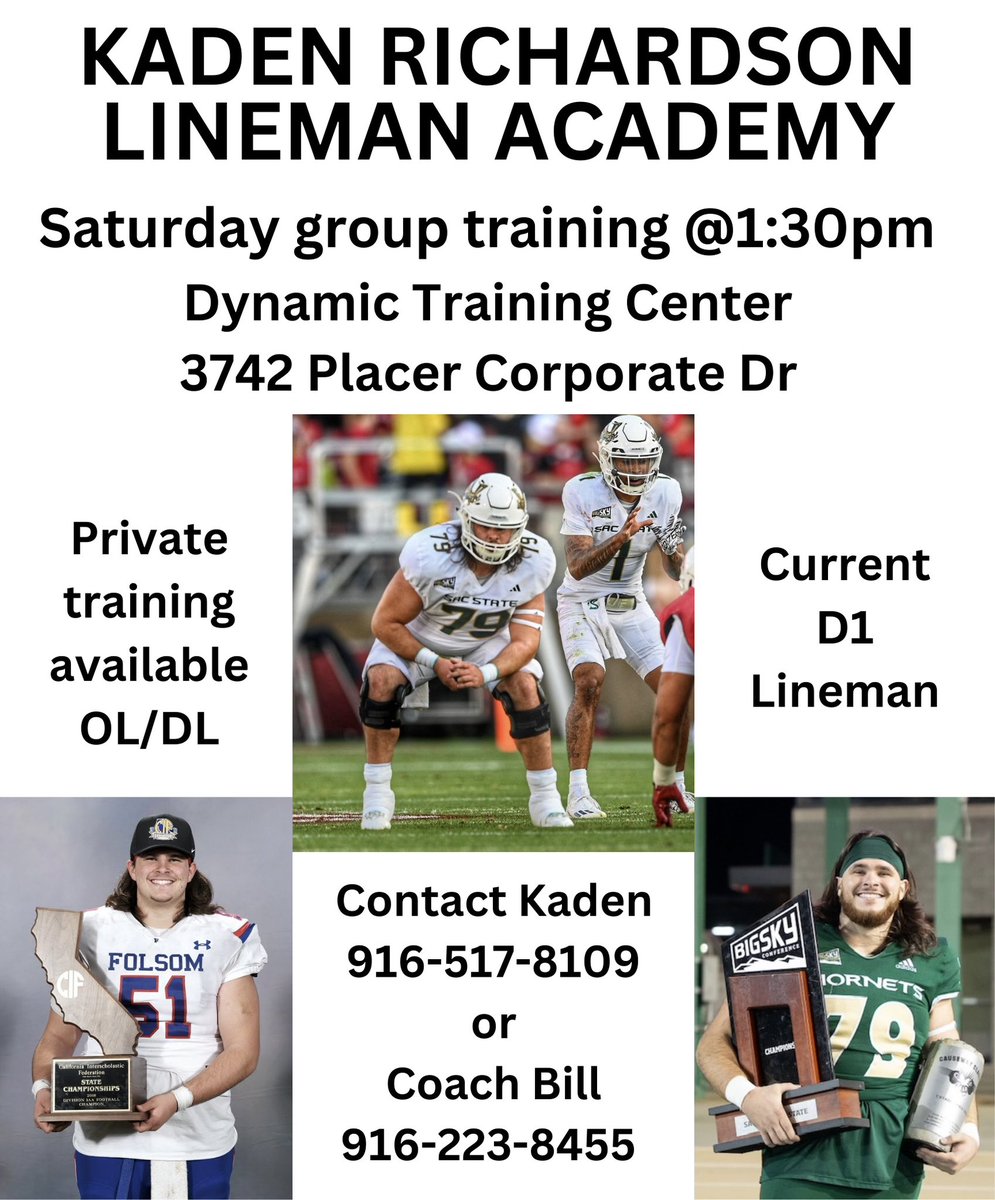 Offensive and defensive lineman in the NorCal area let’s work! All ages welcome!