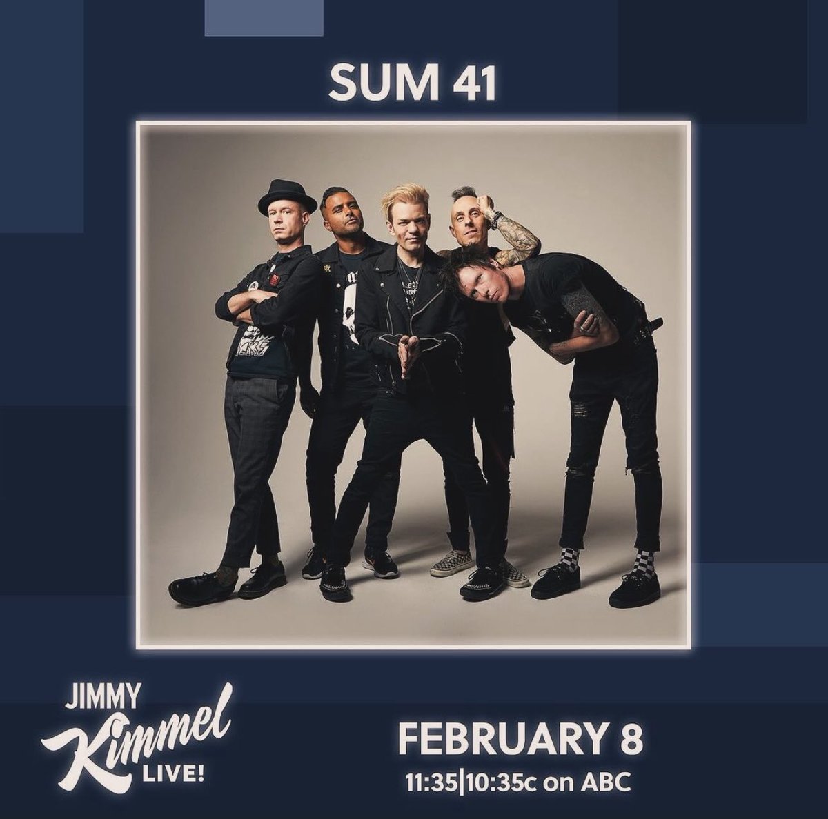 Very stoked to make our return to @JimmyKimmelLive Thursday Feb 8th 11:35/10:35c. Tune in and check it out! @ABCNetwork