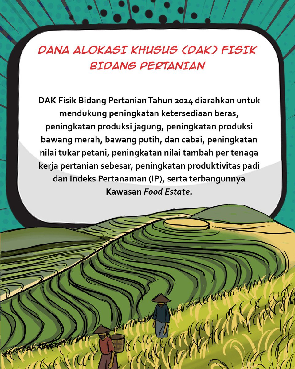 DitjenPK's tweet photo. Halo #MitraDJPK, masih tentang Dana Alokasi Khusus (DAK) Fisik, kali ini #MinPeka mau membahas tentang DAK Fisik Bidang Pertanian. Yuk simak #KamusDJPK berikut untuk tahu lebih lengkapnya!
#KamusDJPK
#DanaAlokasiKhusus
#DAKFisik
#TransferkeDaerah https://t.co/AtCx5Yjb7z