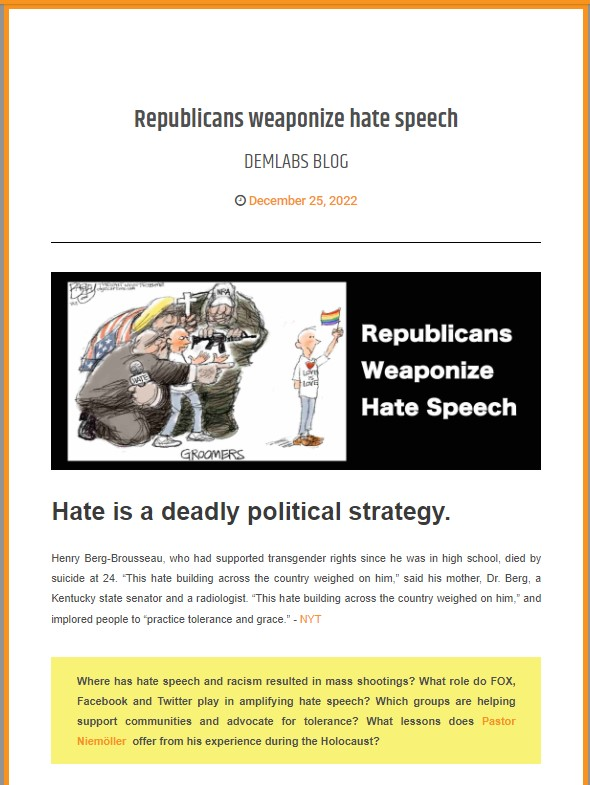 🧵As the 2024 elections are getting underway, hate speech, disinformation and acts of violence will pick up. This Demlabs Blog is from 2022 but as we all can see the maga gop has nothing to run on so they resort to hate, racism, and encouraging the maga followers in doing same…