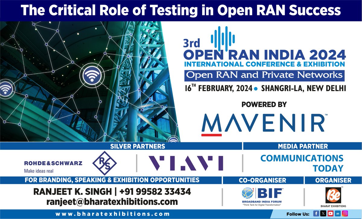 be_exhibitions's tweet photo. SAVE THE DATE! 

#OpenRANIndia2024 International Conference &amp; Exhibition on Feb 16, 2024 at Shangri La, New Delhi. 

Your one stop destination on OPENRAN.

#openran #wirelessnetworks #oran #ran #5G #radionetworks #virtualizedran #mobilenetworks #5gnetworks https://t.co/ZVtskFHLyz