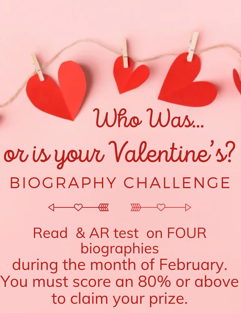 KellyTere's tweet image. Congratulations to our first two students to meet our February, &quot;Who Was or Is Your Valentine?&quot; biography challenge. They have already read 4 biographies. We are SO PROUD of them! #theWESTway #growingandlearningtogether  #ALLibraries @PrincipalPage @LindsayHarris