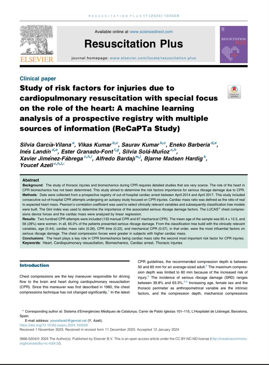Youcef Azeli (@youcefazeli) on Twitter photo Our last in <a href="/Resus_Plus/">Resuscitation Plus</a>
👉 How to personalize chest compression in prolonged #CPR?
👉 #AI analysis from <a href="/RecaptaStudy/">ReCaPTa</a>
#PersonalizedCPR #ECPR <a href="/semgencat/">SEM. Generalitat</a> <a href="/IISPereVirgili/">Institute of Health Research Pere Virgili (IISPV)</a> <a href="/justiciacat/">Justícia</a> <a href="/IDIAPJGol/">IDIAPJGol</a> <a href="/universitatURV/">Universitat Rovira i Virgili</a> <a href="/la_UPC/">Universitat Politècnica de Catalunya (UPC)</a> @erc_young <a href="/ERC_resus/">ERC - European Resuscitation Council</a> <a href="/ccr_cat/">CCR</a>
authors.elsevier.com/sd/article/S26… Our last in <a href="/Resus_Plus/">Resuscitation Plus</a>
👉 How to personalize chest compression in prolonged #CPR?
👉 #AI analysis from <a href="/RecaptaStudy/">ReCaPTa</a>
#PersonalizedCPR #ECPR <a href="/semgencat/">SEM. Generalitat</a> <a href="/IISPereVirgili/">Institute of Health Research Pere Virgili (IISPV)</a> <a href="/justiciacat/">Justícia</a> <a href="/IDIAPJGol/">IDIAPJGol</a> <a href="/universitatURV/">Universitat Rovira i Virgili</a> <a href="/la_UPC/">Universitat Politècnica de Catalunya (UPC)</a> @erc_young <a href="/ERC_resus/">ERC - European Resuscitation Council</a> <a href="/ccr_cat/">CCR</a>
authors.elsevier.com/sd/article/S26…