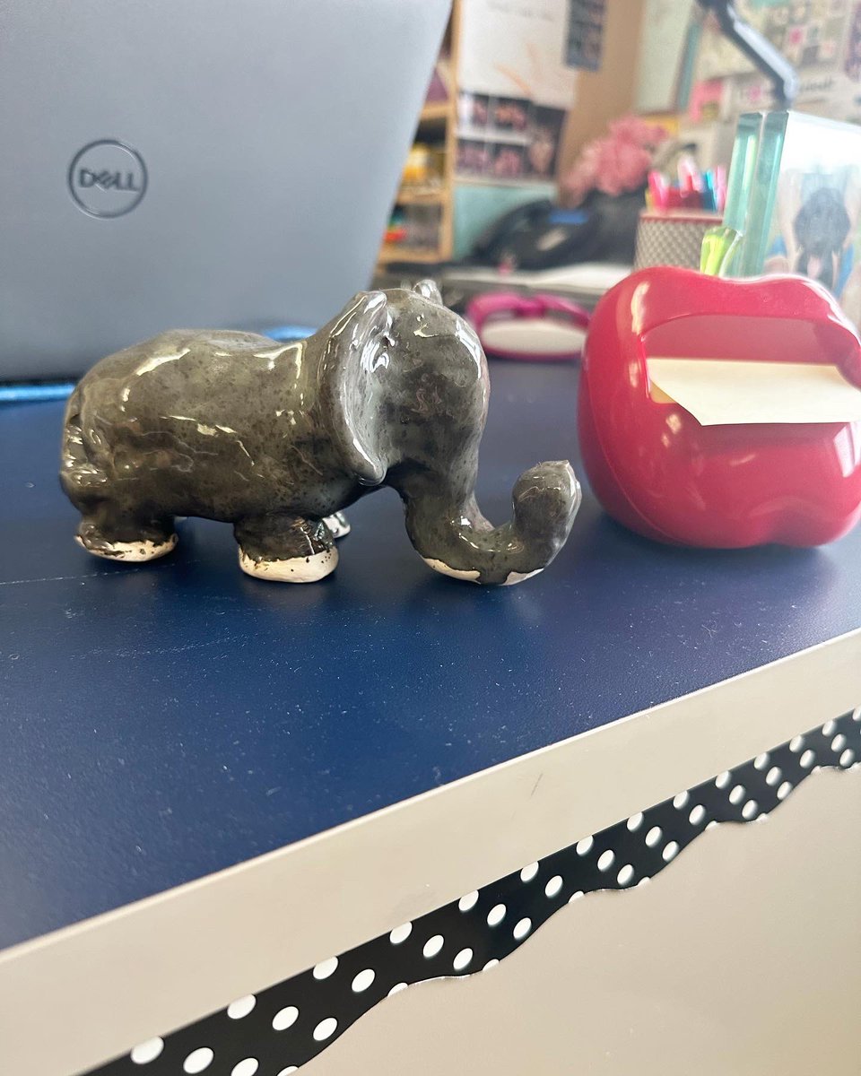 MsChatterton's tweet photo. A very talented student made this little guy for me to live on my desk and he makes me so happy! 🐘 https://t.co/A9HcKrZOyp