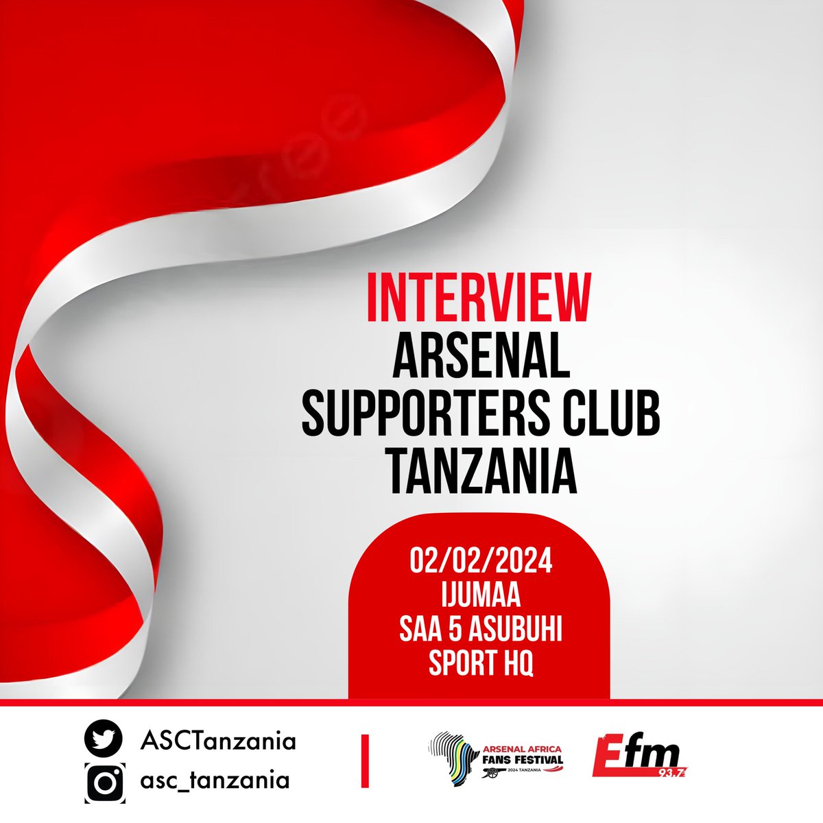 ASCTanzania's tweet photo. Arsenal Supporters Club Tanzania tutakua katika kipindi cha michezo kupitia redio ya @EfmTanzania  tukizungumzia Charity na Arsenal Africa Fans Festival 2024 itakayofanyika Dar Es Salaam kuanzia March 29 mpaka April 01 

#TurudiDar2024 #BeAGoonerBeAGiver #AAFF2024 https://t.co/44mv1znhcT