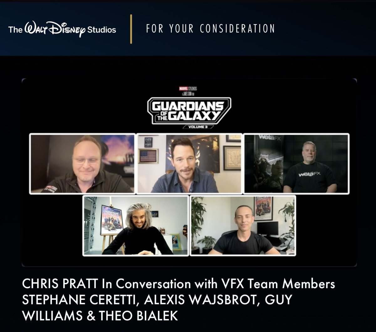 Watch this fun and cool #FYC Q&A we just did with the awesome Chris Pratt to discuss the #VFX of Guardians of the Galaxy Vol 3. With my co-nominees from @Framestore @WetaFXofficial and @imageworksvfx !!! Hope you enjoy ! Retweet ! Share ! debut.disney.com/fyc/twds/movie…