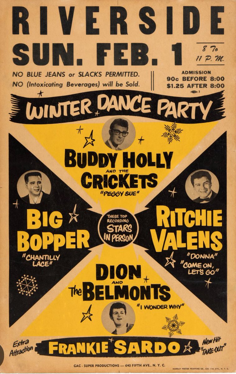OfficialWDP's tweet photo. Here we come Green Bay at the historic Riverside Ballroom Friday, Feb 2. 7:30pm. The best crowd anywhere! 
#legends #buddyholly #ritchievalens #bigbopper #winterdanceparty #riversideballroom #greenbay https://t.co/WLQhrGpMCc