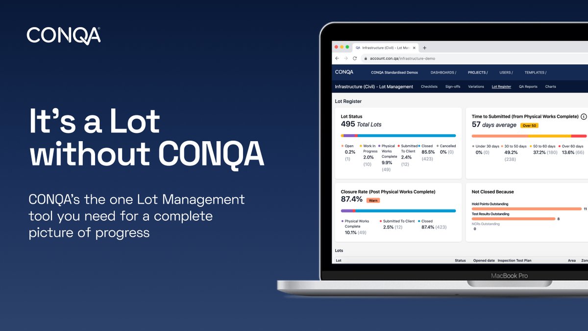 CONQA’s support for lot management helps infrastructure contractors understand their progress to drive better outcomes on site.

Find out more - info.conqa.com/lot-management