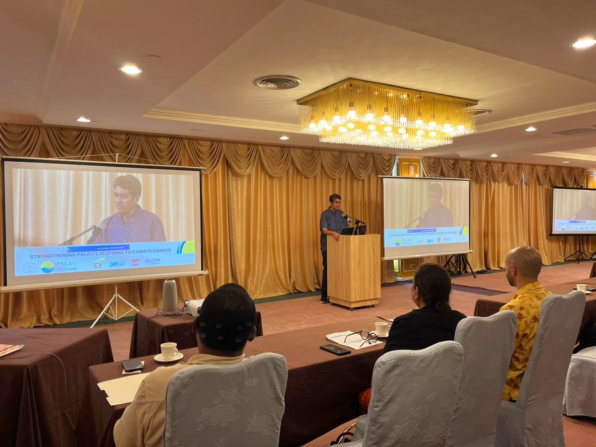 IOMNorthPacific's tweet photo. This week, Gov of Palau initiated the development of its National Adaptation Plan and revised its Climate Change Policy.
At the event, IOM shared insights on #HumanMobility in the context of climate change and the need to ensure the safe &amp; humane treatment of people on the move. https://t.co/yZzzCKmJZv