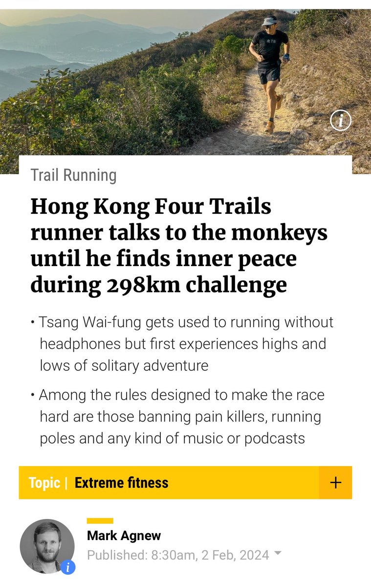 Hong Kong Four Trails runner talks to the monkeys until he finds inner peace during 298km challenge @HK4TUC #HK4TUC scmp.com/sport/outdoor/…